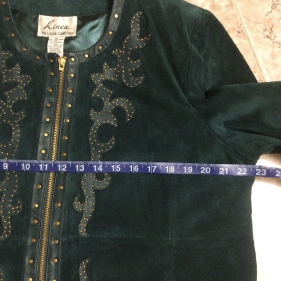 Linea by Louis Dell’Olio Suede Zip Jacket Green Embellished Studded XL - Picture 12 of 16